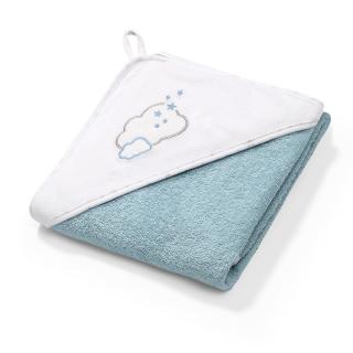 Prosop bumbac flausat cu gluga albastru Babyono 76 X 76 cm