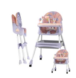 Scaun de masa, pentru bebe, multifunctional si ultrapliabil, 3 in 1, roz