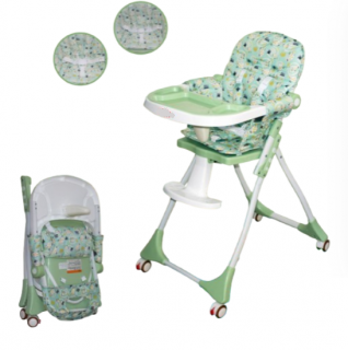 Scaun de masa, spatar dublu, cu roti din silicon, blocabile, pliabila, verde