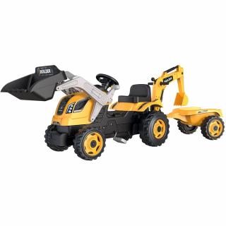 Tractor cu pedale si remorca Smoby Builder Max galben, Dimensiuni produs (LxlxH): 182 x 44 x 66 cm