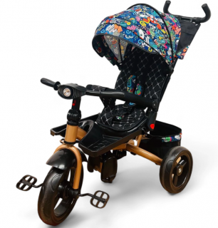Tricicleta cu scaun reversibil Still, 6-36 luni, cu pozitie de somn, roata cauciuc, Cadru auriu, Multiform