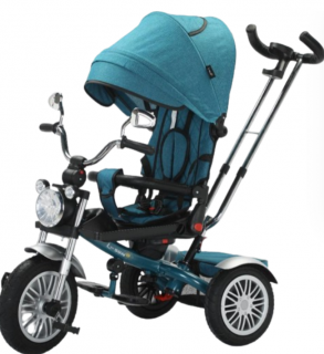 Tricicleta cu scaun reversibil Still, 6-36 luni, cu pozitie de somn, roata cauciuc, tip Motocicleta cu far, lumini si muzica, SL03, turcoaz