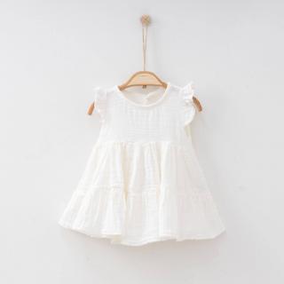 Rochie Bebe Fetite Muselina Alba Maneca Scurta