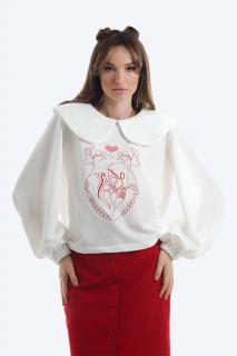 Bluza din bumbac cu maneca lunga si broderie Kiss Me