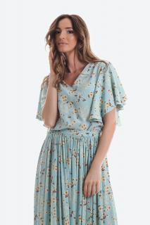 Bluza din vascoza cu imprimeu floral, maneci tip fluture si decolteu V