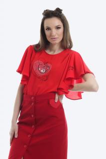 Bluza rosie cu maneci scurte tip fluture