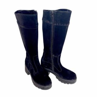 Cizme dama din piele intoarsa cu platforma Dina Black