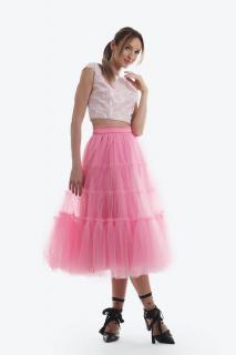 Fusta midi roz din tulle