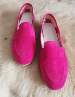 Mocasini din piele intoarsa fucsia Dori