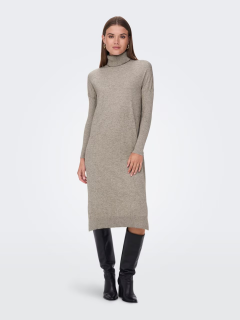 Rochie midi bej din tricot cu maneci lungi Leva