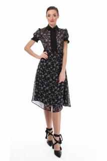 Rochie midi tp camasa, din voal fin, cu maneca scurta