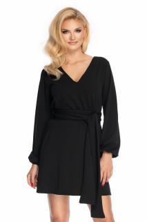 Rochie neagra cu maneci lungi si cordon lung