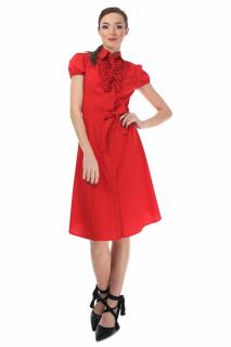 Rochie rosie tip camasa, cu maneca scurta, 36