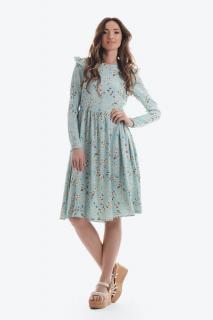 Rochie scurta cu imprimeu floral, maneci lungi si buzunare