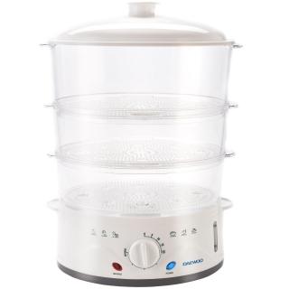 Aparat de gatit cu aburi Daewoo DFS900W, 900 W, 3 cosuri, 8.5 l, Timer 60 min, Design ergonomic, Alb