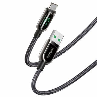Cablu de Date USB la Type-C, 66W, 5A, Display Digital, 1.2m Yesido (CA85) Negru
