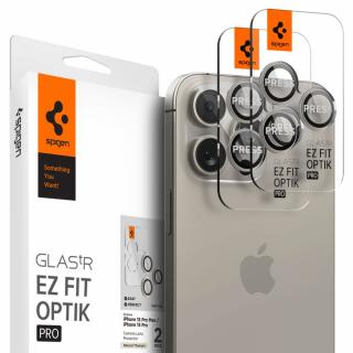 Folie Camera pentru iPhone 14 Pro   14 Pro Max   15 Pro   15 Pro Max (set 2) Spigen Glas.tR Optik Natural Titanium