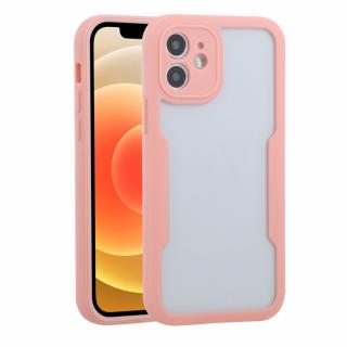 Husa iPhone 12 360 grade silicon TPU transparenta Roz