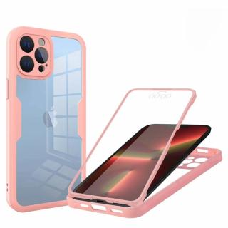 Husa iPhone 13 Pro 360 grade silicon TPU transparenta Roz