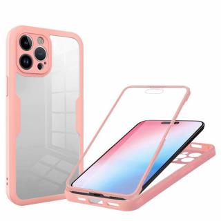 Husa iPhone 14 Pro 360 grade silicon TPU transparenta Roz