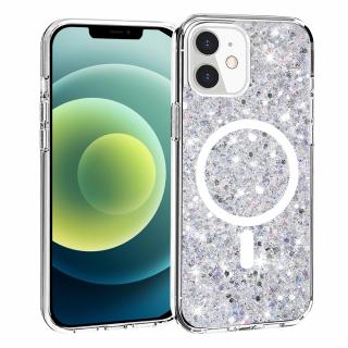 Husa silicon cu sclipici iPhone 12   12 Pro glitter Alb TSG