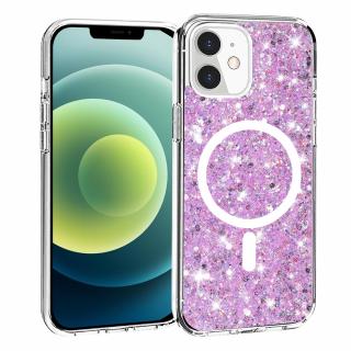 Husa silicon cu sclipici iPhone 12   12 Pro glitter Magenta TSG