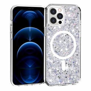 Husa silicon cu sclipici iPhone 12 Pro Max glitter Alb TSG