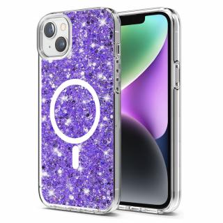 Husa silicon cu sclipici iPhone 14 glitter Mov TSG