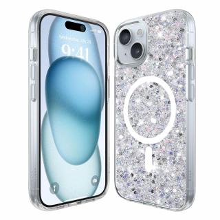 Husa silicon cu sclipici iPhone 15 glitter Alb TSG