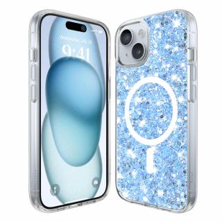 Husa silicon cu sclipici iPhone 15 glitter Bleu TSG