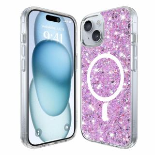 Husa silicon cu sclipici iPhone 15 glitter Magenta TSG