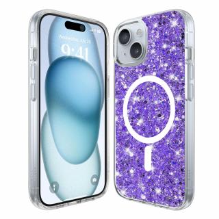 Husa silicon cu sclipici iPhone 15 glitter Mov TSG