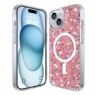 Husa silicon cu sclipici iPhone 15 glitter Roz TSG