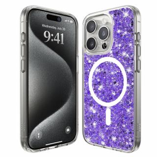 Husa silicon cu sclipici iPhone 15 Pro glitter Mov TSG