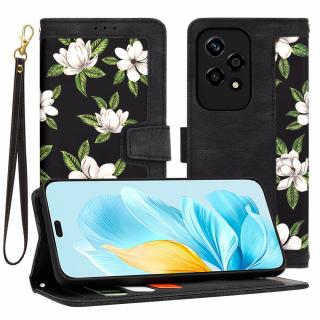 Husa Tip Carte Honor 200 Lite cu Flip Magnetic Negru cu Flori TFC