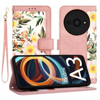 Husa Tip Carte Xiaomi Redmi A3 cu Flip Magnetic Roz cu Flori TFC