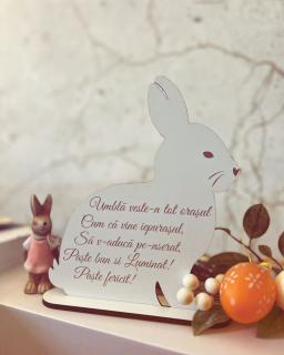 Decoratiune Iepuras cu urare de Paste ,   Cadou si decor tematic pentru sarbatori