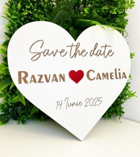 Placheta Save the Date Personalizata ,   Inima cu Nume si Data   40 x 37 cm