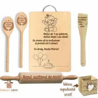Set Cadou Nasi - Taiere Mot Personalizat din Lemn