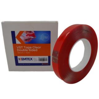 Banda dublu adeziva acrilica, Kemtex 12.30820, transparent, lipire permanenta, latime la alegere, lungime 10 metri