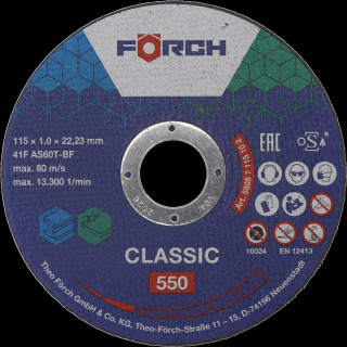 Disc de taiere otel inox, Forch CLASSIC 550, pentru polizor unghiular O 125 mm
