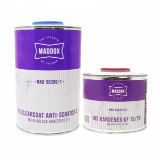 Pachet lac auto + intaritor, Maddox 50300 Anti-Scratch MS 2:1, uscare normal, rapid, gramaj 1 litru   5 litri