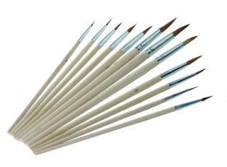 Set 12 pensule pentru retus, Troton 3552, perie din plastic, maner din lemn, diferite latimi