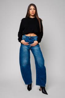 Blugi lungi cu nasturi din denim Dark Blue