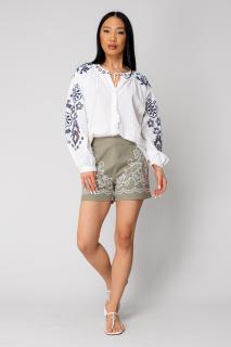 Camasa femei brodata cu maneca lunga Off White Navy