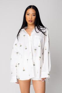 Camasa Femei cu broderie palmieri White