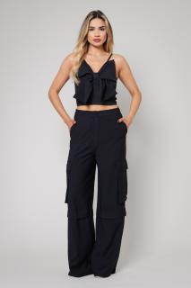 Pantalon lung cargo Black