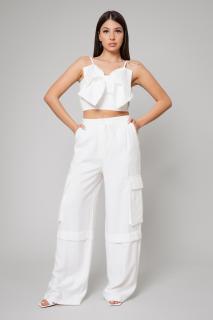 Pantalon lung cargo White