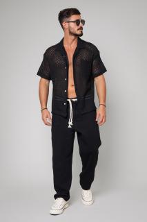 Pantalon lung cu snur Black