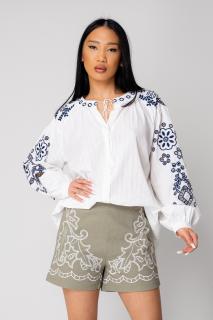 Pantaloni scurti cu broderie Olive Cream